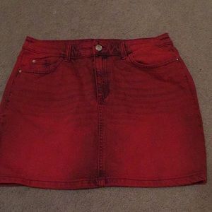 Red Distressed Jean Skirt